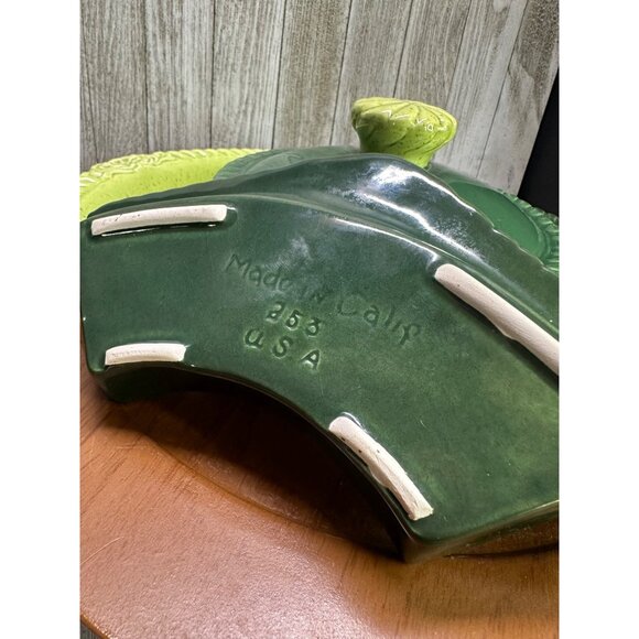 Vtg California Pottery Chips N Dip Lazy Susan Light & Dark Green Serving Set USA - Picture 3 of 9